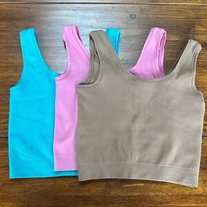Athleta Girl’s Rise Above Rib Tank Top - Blue, Pink, and brown